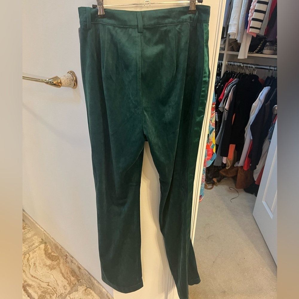 NWOT Avec Les Filles Faux Suede Tuxedo Pants Green Straight Leg size 4 - Picture 3 of 5